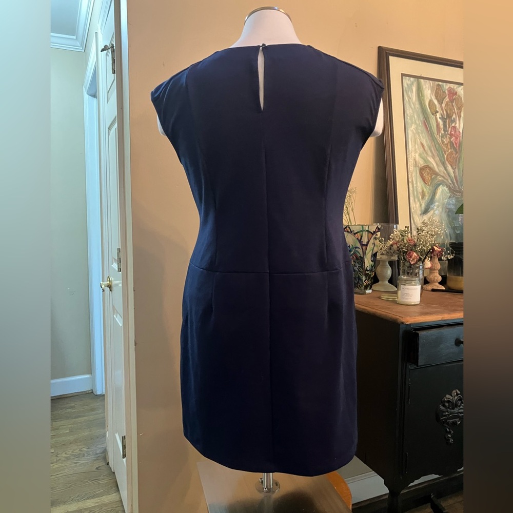 NYC Navy Sleeveless Shift Dress with Gold Button Accents - Picture 6 of 8